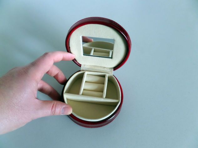 Portagioie con specchietto da borsa, (pelle/argento) come nuovo. - Foto 2