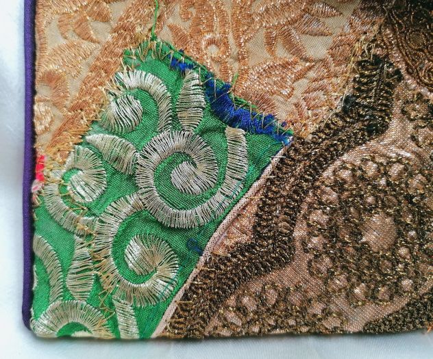 BORSA ETNICA / POCHETTE DA SERA PATCHWORK DORATA CON CONCHIGLIE. - Foto 6