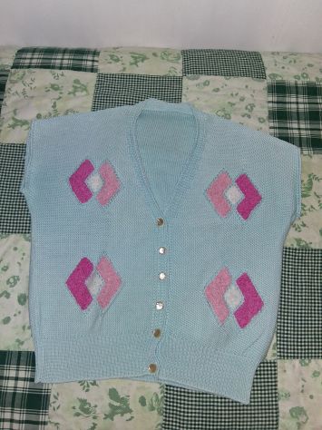 Gilet - Golfino - Cardigan - Pulllover Vintage fatto a mano ai ferri 100% cotone