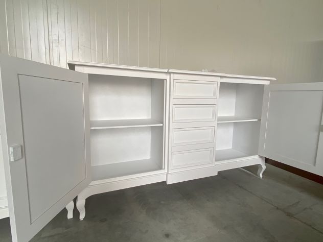 NUOVO CREDENZONE 2 ANTE 4 CASSETTI DI VERO LEGNO IN FINITURA BIANCO LACCATO - Foto 8