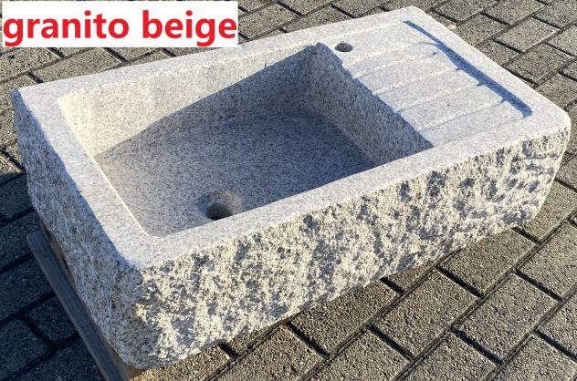 Lavello lavandino con scolapiatti in pietra granito naturale massello 80cm - Foto 5