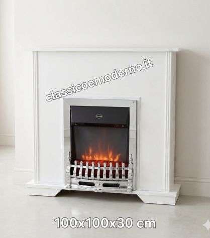 Camino stufa elettrica bianco boiserie in legno arredamento con spedizione