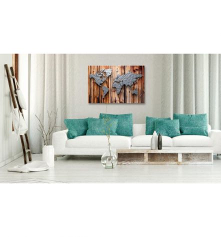 Quadro Di Sughero In 3 Parti Mappamondo Stile Legno Arredalacasa - Foto 2