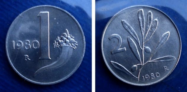 REPUBBLICA ITALIANA COPPIA 1 LIRA 2 LIRE 1980 FDC SIGILLATE DA SERIE ZECCA
