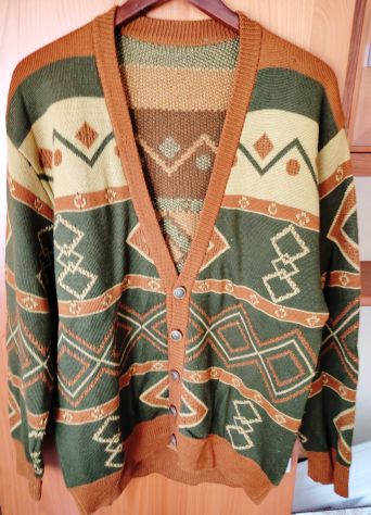 Maglione Cardigan Vintage ‘80 tg 54 pura lana x uomo stile geometrico - Foto 9