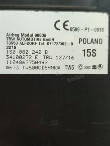 AIRBAG SEDILE DESTRO VOLKSWAGEN Up Serie (122) 1S0880242B CPGA (16) - Foto 3