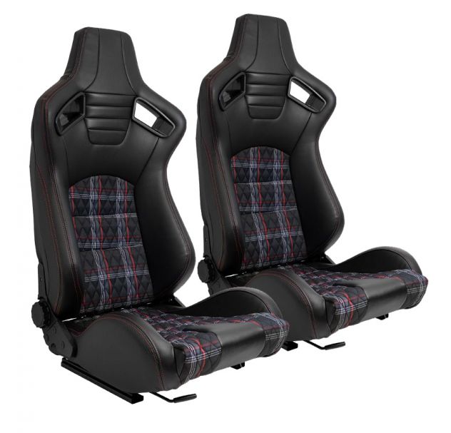 COPPIA SEDILI SPORTIVI TRAMA SCOZZESE ROSSA GTI LOOK UNIVERSALI