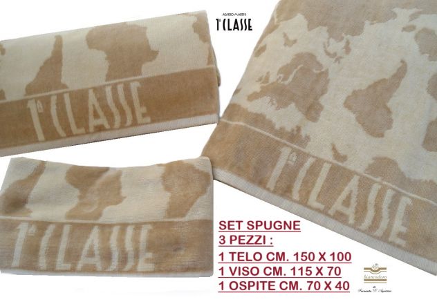 SET SPUGNE ALVIERO MARTINI 1^CLASSE COMPLETO BAGNO 3 ASCIUGAMANI MISURE MAX