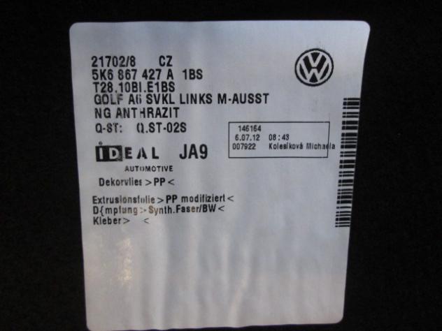 5K6867427A RIVESTIMENTO BAULE LATO SINISTRO VOLKSWAGEN GOLF 6 1.6 D 77KW 5M 5P (2012) RICAMBIO USATO 2170218 - Foto 2