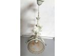 Lampadario foglia e fiori , ferro battuto, campana in vetro, lunghezza 66 cm