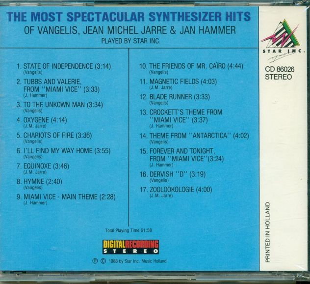 CD Most spectacular synthesizer hits of Vangelis, Jean Michel Jarre &amp; Jan Hammer - Foto 2