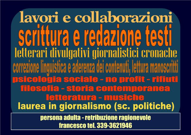 Scrittura - Redazione Testi - Lettura Valutazione Manoscritti