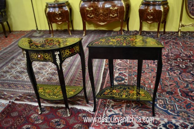 Coppia di tavolini – console ebanizzati mezzo giro stile Luigi XV - Foto 10