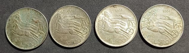 500 Lire Argento Centenario Unita' D'Italia 1861-1961, N. 4 MONETE. - Foto 3