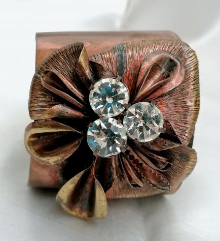 ANTICO BELLISSIMO BRACCIALE BIJOUX IN RAME E STRASS AUTENTICO EPOCA 1950. - Foto 2