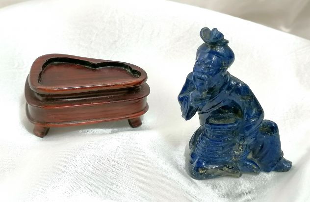 BELLISSIMA ANTICA PICCOLA SCULTURA IN AUTENTICO LAPISLAZZULO, CINA, INIZIO 1900. - Foto 8