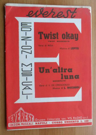 SPARTITO TWIST OKAY UN'ALTRA LUNA VERSI DI DV. DE CRESCENZO MUSICA L. RICCIARDI