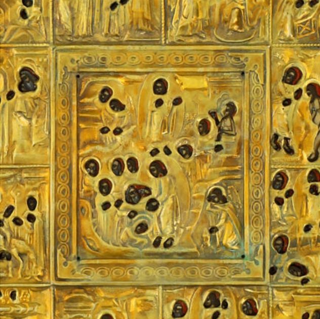 Antica Icona Russa LE DODICI FESTE CON Riza dorata - Foto 4