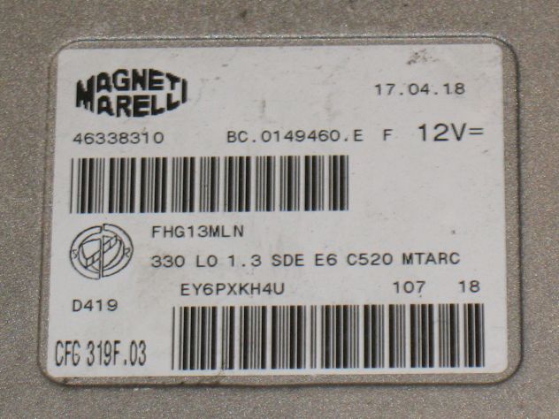 46338310 ECU CENTRALINA CAMBIO FIAT 500L 1.3 46338310 CFG 319F.03 CFG319F.03 - Foto 2