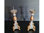 Coppia di antichi mini candelieri in legno per altari in miniatura , altezza c