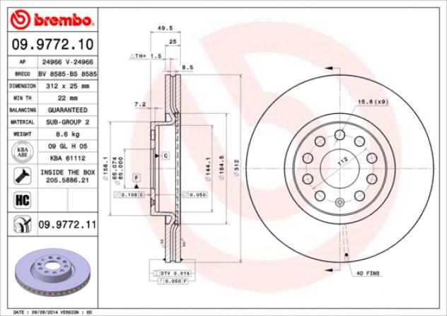 Brembo Disco  Freno 09977211