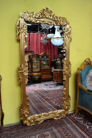 Specchiera dorata da terra alta 224 cm. stile Luigi XV Barocco - Foto 5