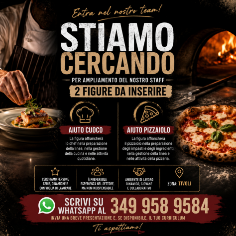 Aiuto pizzaiolo e aiuto cuoco