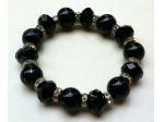 Splendido Bracciale vintage con perle in vetro nero scuro, sfaccettate e lisce