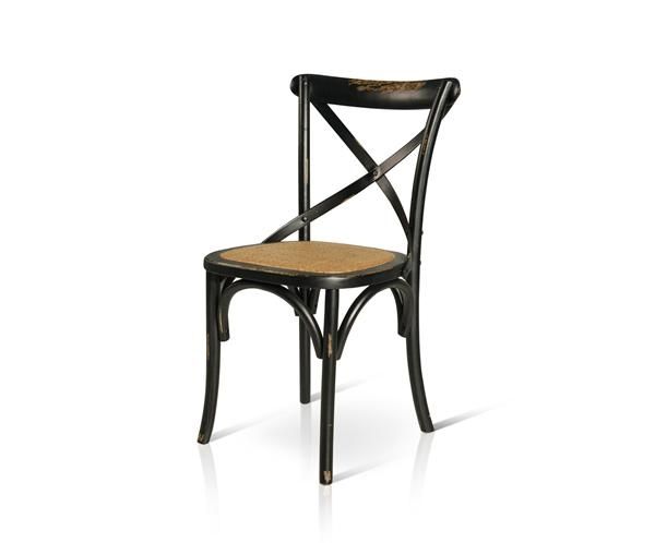 SET 6 Sedie Cross Bistrot shabby vintage legno Olmo seduta rivestita Rattan nat.