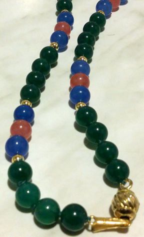 Collana di perle in agata verde, agata blu, rodocrosite chiusura argento dorato - Foto 5