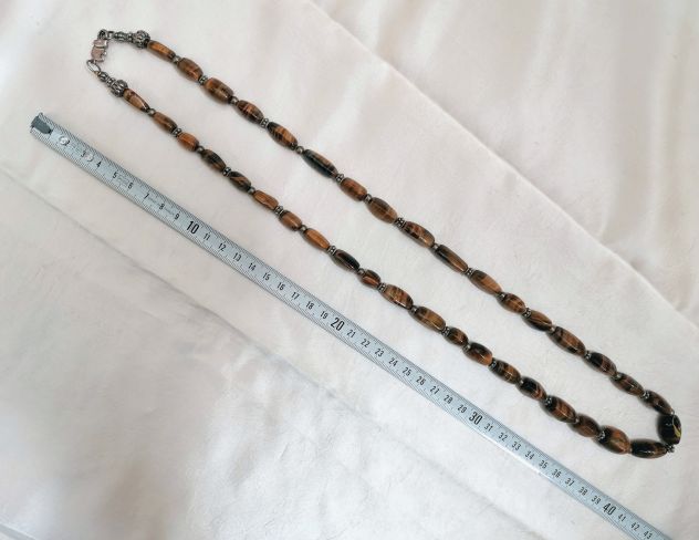 BELLISSIMA COLLANA IN AUTENTICO OCCHIO DI TIGRE, ELEMENTI E CHIUSURA ARGENTO. - Foto 9