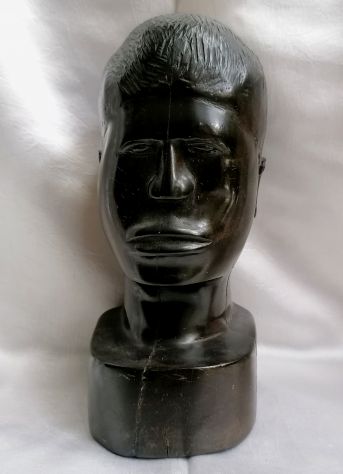 ANTICA TESTA VIRILE IN EBANO, AFRICA ORIGINALE EPOCA ANNI TRENTA.