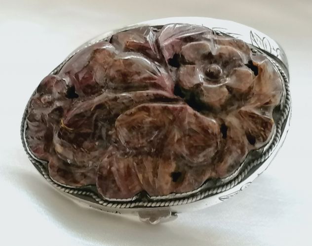 ANTICA PREZIOSA SCATOLINA IN ARGENTO, COPERCHIO IN OCCHIO DI TIGRE SCOLPITO. - Foto 7