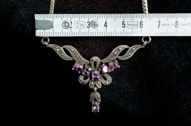 SPETTACOLARE E RAFFINATO COLLIER IN ARGENTO CESELLATO, AMETISTE E MARCASITI. - Foto 10
