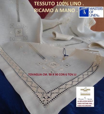 TOVAGLIE TOVAGLIETTE LINO RICAMO A MANO 4 modelli - Foto 3