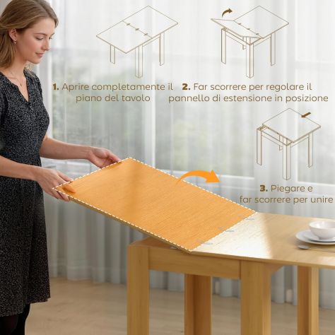 Tavolo da Pranzo Allungabile per 4-6 Persone Design Ribaltabile, 70-140cm Tavolo - Foto 4