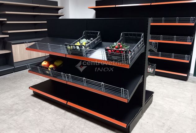 GONDOLA FRUTTA IN FERRO NERO DA 203 CON PIANO BASE 50 E PIANI DA 50 - Foto 5