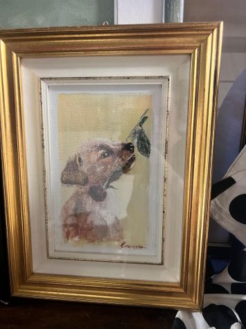 Quadro con cagnolino firmato-cornice dorata