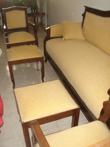 Salotto fine 800 restaurato divano 3 posti - 2 poltroncine + 2 puff - Foto 2
