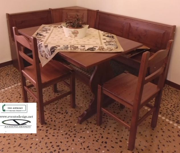 giropanca 133x193 con tavolo 130x80x3 e due sedie in massello tinta noce - Foto 5