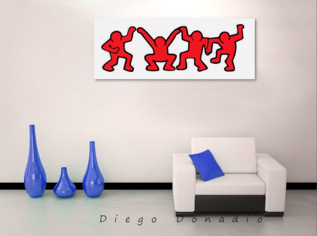 Quadro Keith Haring dipinto a mano Pop Art