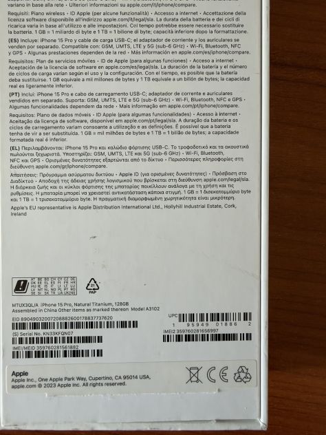 IPHONE 15 PRO 128 GB PERFETTO + SCATOLA ORIGINALE + CAVO ORIGINALE