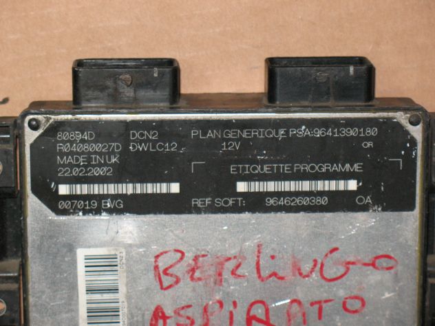 9646260380 ECU CENTRALINA MOTORE CITROEN BERLINGO DWLC12 9641390180 R04080027D - Foto 2