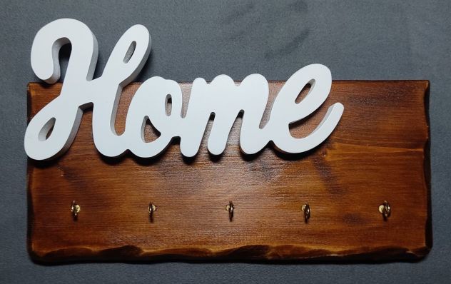 Portachiavi Appendi chiavi HOME da parete 5 ganci in Legno Massello - Foto 4