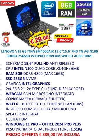 ROMA OFFERTA LENOVO RYZEN 5 8GB RAM SSD 512GB WIN11PRO da € 29 al mese