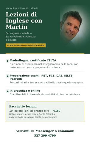 Lezioni di Inglese — Madrelingua CELTA — Santa Palomba/Pomezia