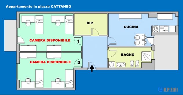 Appartamento con due camere doppie in piazza Cattaneo