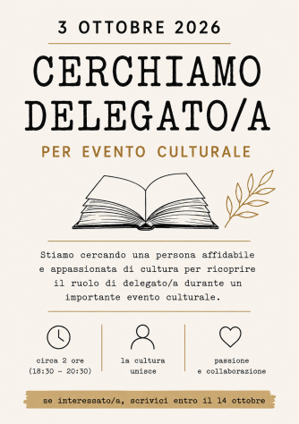 Cercasi delegato/a per evento culturale – Taranto, 3 ottobre