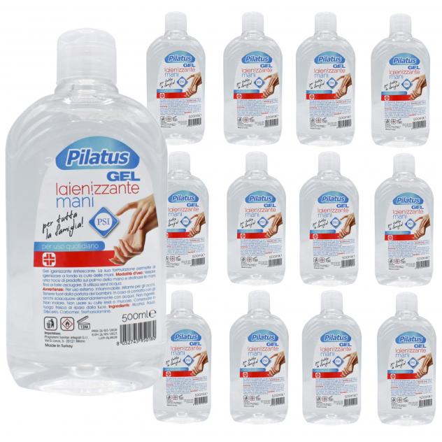 KIT 12 PILATUS GEL IGIENIZZANTE MANI PER USO QUOTIDIANO 500 ML