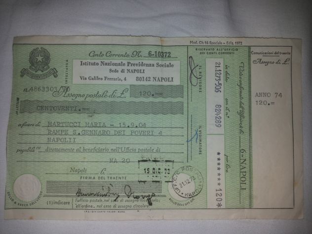 assegni postali INPS emessi a Napoli  1970-1973 - Foto 4